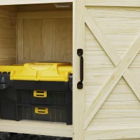 Outsunny Outdoor Wooden Potting Bench with Storage Cabinet, Aluminum Tabletop, Rubber Wheels for Backyard, Patio, Natural Wood(m-9)