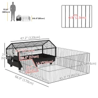 PawHut Metal Small Animal Cage, Rabbit Cage for Guinea Pig, Chinchilla, Hedgehog, Bunny with Removable Wheels and Foldable Detachable Run Fence 47.2" L x 66.9" W x 24.4"H(m-3)