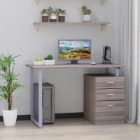 HOMCOM 47" Computer Desk Writing Table Workstation with Multi-Use Reversible File Drawers Metal Frame Home Office Furniture, Dark Wood Grain