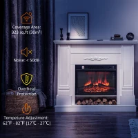 HOMCOM 46" Electric Fireplace with Mantel and Shelf, 1400W Fireplace Heater with Realistic Log and Flame Effect, White(m-7)