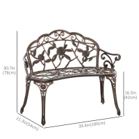 Outsunny 40" Outdoor Garden Bench, Cast Aluminum Antique Rose Style Patio Garden Park Loveseat Bench for Backyard, Porch, Balcony, Lawn, Bronze(m-3)