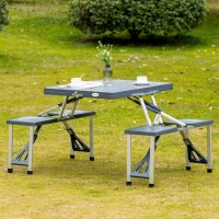Outsunny Portable Foldable Camping Picnic Table with Seats Chairs and Umbrella Hole, Fold Up Travel Picnic Table, Grey(m-8)