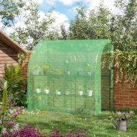 Outsunny 7' x 4' x 7' Outdoor Lean-to Walk-in Garden Greenhouse with Roll-Up Door Hot House for Plants Herbs Vegetables, Green(m-8)