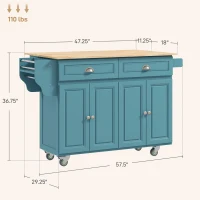 HOMCOM Rolling Kitchen Island Cart with Drop Leaf, Kitchen Cart on Wheels with Wood Top, 2 Drawers and 2 Storage Cabinets, Island Table for Kitchen, Dining Room, Light Blue(m-3)
