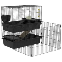PawHut Small Animal Cage with Playpen, Multi-level Pet Habitat Indoor for Guinea Pigs Hedgehogs Bunnies with Accessories, Water Bottle, Food Dish, Feeding Trough(m-11)