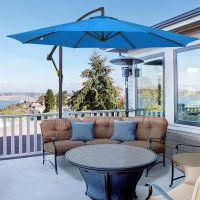 Outsunny 10ft Offset Patio Umbrella with Base, Garden Hanging Parasol with Crank, Banana Cantilever Umbrella Sun Shade, Blue(m-8)