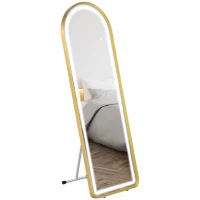 HOMCOM Standing Mirror with LED Lights, 58" x 20" Floor Mirror, Full Body Mirror with Dimmable and 3 Colour Lighting, Gold(m-11)