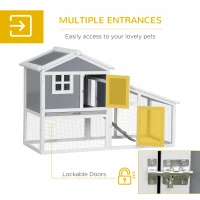 PawHut 59" Wooden Rabbit Hutch, 2 Tier Pet Playpen Bunny House Enclosure with Sunlight Panel Roof, Slide-out Tray, and Ramp, for Rabbits and Small Animals, Grey(m-5)