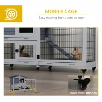 PawHut Rabbit Cage Outdoor Indoor Wooden Rabbit Hutch with Run Openable Top 3 Removable Trays, for 1-2 Rabbits, Grey(m-7)