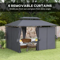 Outsunny 10' x 13' Outdoor Gazebo with Curtains and Solar-Powered LED Lights, Double Roof Patio Gazebo Canopy Shelter(m-7)