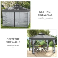 Outsunny 10'x10' Garden Gazebo Patio Canopy Portable Party Event Backyard w/ Mosquito Netting Grey(m-6)