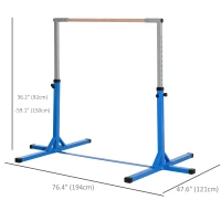 Soozier Professional Gymnastics Bar for Kids, Toddler Home Gymnastics Equipment with 13-level Adjustable Height, Blue(m-3)
