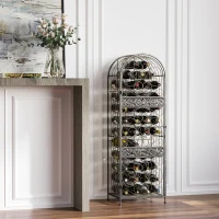 HOMCOM 45 Bottle Wrought Iron Wine Rack Jail with Lock - Antique Bronze(m-10)