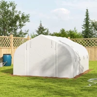 Outsunny 13 x 9.8ft Walk-in Polytunnel Greenhouse, Zipped Roll Up Sidewalls, Mesh Door, 8 Mesh Windows, Tunnel Warm House Tent with PE Cover, Plant Labels and Gloves, White(m-8)