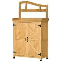 Outsunny Outdoor Storage Cabinet & Potting Table, Wooden Gardening Bench with Patio Cabinet and Magnetic Doors, Yellow(m-11)