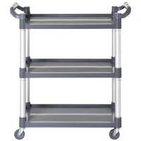 HOMCOM 3-Tier Utility Cart Large Rolling Storage Trolley with 3 Shelves Metal Clean Service Cart, Restaurant, Hotel, Livingroom, Silver and Grey(m-11)