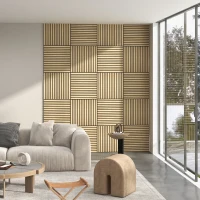 HOMCOM 24"x24" Wood Panels for Wall, 4 Pack Acoustic Panels, Sound Absorbing Slat Wall For Interior Wall Decor, Home, Oak(m-1)
