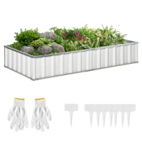 Outsunny 5.7' x 3' x 1' Raised Garden Bed, Galvanized Metal Planter Box for Vegetables Flowers Herbs, White(m-1)