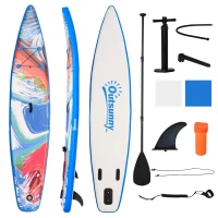 Outsunny Inflatable Paddle Board, Stand Up Paddle Board Adjustable Aluminum Paddle Non-Slip Deck Colorful Spray-painting Board w/ ISUP Accessories, Carry Bag, 11'9'' x 30" x 6"(m-2)