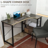 HOMCOM L-Shaped Computer Desk Home Office Corner Desk Study with Wide Desktop, 2 Side Shelves, Steel Frame, Dark Gray(m-4)