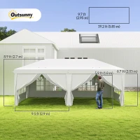 Outsunny 10' x 20' Pop Up Canopy with 6 Walls, Outdoor Easy Up Canopy Party Tent with Steel Frame, Drainage Holes, Instant Garden Shade Shelter with Carrying Bag, White(m-3)