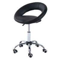 HOMCOM Modern Hydraulic Moon Salon Stool Rolling Swivel Chair Massage Spa Tattoo Pub Bar Stool, Black and Chrome(m-11)