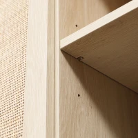 HOMCOM Boho Kitchen Cabinet, Buffet Cabinet with 3 Rattan Doors and Adjustable Shelves for Dining Room, Natural(m-8)