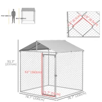 PawHut 6.6' x 6.6' x 7.8' Outdoor Dog Kennel Heavy Duty Galvanized Steel Chain Link with UV-resistant Roof, Silver(m-3)