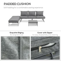 Outsunny 3 Pieces Patio Sofa Furniture Set, 2 Convertible Couch Chaise Lounge Chairs, 1 Coffee Table, Throw Pillows, Water-repellent Cushions, Grey(m-7)