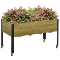 Outsunny Elevated Planter Box with Legs and Lockable Wheels, Mobile Raised Garden Bed with Metal Legs and Non-woven Fabric, for Vegetable Flower Herb(m-2)