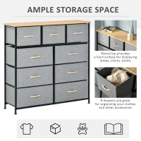 HOMCOM 9 Drawers Storage Chest Dresser Organizer Unit w/ Steel Frame, Wood Top, Easy Pull Fabric Bins, for Hallway, Closet, Entryway, Oak & Grey(m-4)