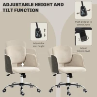 HOMCOM Small Desk Chair, Height Adjustable Fabric Office Chair with Swivel Wheels, Tilt Function, Computer Chair, Cream White(m-4)