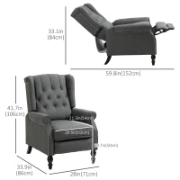 HOMCOM Wingback Reclining Chair with Footrest, Button Tufted Recliner Chair with Rolled Armrests for Living Room, Dark Grey(m-3)