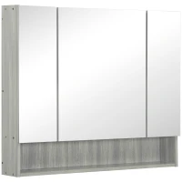 kleankin Wall Mounted Bathroom Medicine Cabinet with Mirror and Adjustable Shelves, Grey(m-13)
