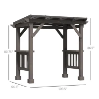 Outsunny 8' x 5' BBQ Grill Gazebo with 2 Side Shelves, Outdoor Hardtop Barbecue Barrier with Slanted Steel roof, Solid Wood Frame(m-3)