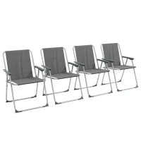 Outsunny 4 Pack Outdoor Folding Chair Set, Portable Camping Chairs with Armrest, Oxford Fabric Seat, Outdoor Chairs, Grey(m-11)