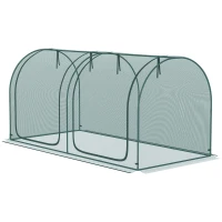 Outsunny 8' x 3' Crop Cage, Garden Plant Protector, with 3 Zippered Doors and 6 Ground Stakes, for Garden, Yard, Lawn Dark Green(m-2)