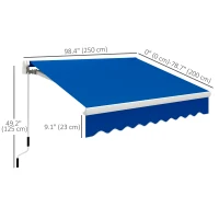 Outsunny 8'x7' Patio Awning Manual Retractable Sun Shade Outdoor Deck Canopy Shelter, Blue(m-3)