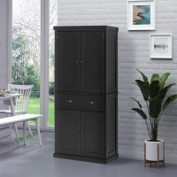 HOMCOM Long Standing Kitchen Cabinet w/ 2 Drawers MDF Board Black
