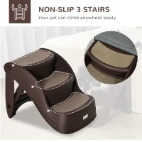 PawHut Portable Pet Stairs Foldable Steps for Small Dogs and Cats 3-Step with Non-slip Treads for Beds Sofas, Brown(m-4)