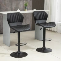 HOMCOM Shell Back Bar Stool Set of 2, PU Leather Adjustable Swivel Barstools with Chrome Base and Footrest for Kitchen Counter, Pub, Black(m-1)