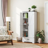 HOMCOM 72" Farmhouse Pantry Cabinet with Adjustable Shelves, Kitchen Pantry Cabinet with 2 Doors, Distressed White(m-10)
