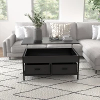 HOMCOM Industrial Coffee Table, Lift Top Coffee Table with Storage, Live Edge Coffee Table with Open Shelves and Fabric Boxes(m-7)