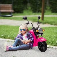 Qaba 6V 3 Wheel Electric Motorcycle for Kids, Battery Powered Motorbike w/ Headlights, Music, Forward & Reverse, Pink(m-10)