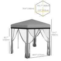 Outsunny 12'x12' Pop Up Canopy, Hexagon Gazebo with Netting, Carry Bag, Height Adjustable Instant Shelter, Grey(m-3)