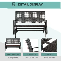 Outsunny 2-Person Outdoor Wicker Glider Bench, Patio Garden PE Rattan Swing Loveseat Chair with Extra Wide Seat and Curved Backrest for Porch, Backyard, Poolside, or Lawn, Dark Grey(m-6)