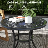 Outsunny Patio Table, Round Side Table with Cast Aluminium Frame, Adjustable Feet for Patio, Garden, Balcony, Black(m-5)
