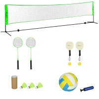 Soozier Portable Badminton Set, Pickleball Volleyball Net with 3 Shuttlecocks, 4 Rackets, for Indoor Outdoor, Beach, Backyard(m-11)