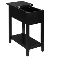 HOMCOM Flip Top End Table, Side Table with Storage Shelf and Cable Management, Narrow Nightstand for Living Room, Bedroom, Black(m-11)
