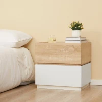 HOMCOM Bedside Table with 2 Stackable Drawers, Modern Nightstand, End Table for Bedroom, Natural(m-1)